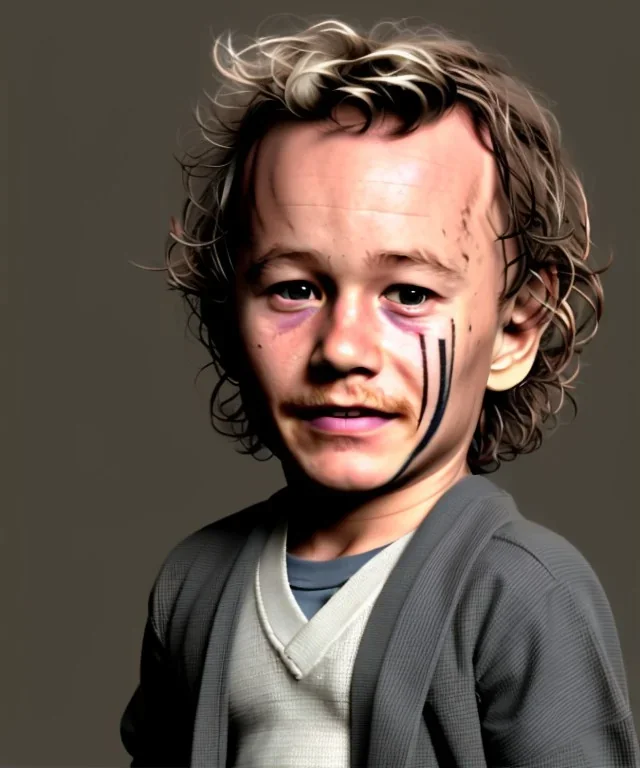 Heath ledger toddler, full body, soft skin, dramatic lighting, hyper realistic