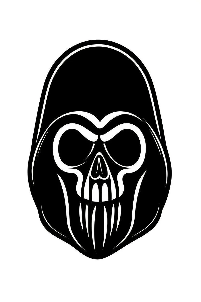 Extremely simple and fun logo representing the face only of the grim reaper. Black on white background