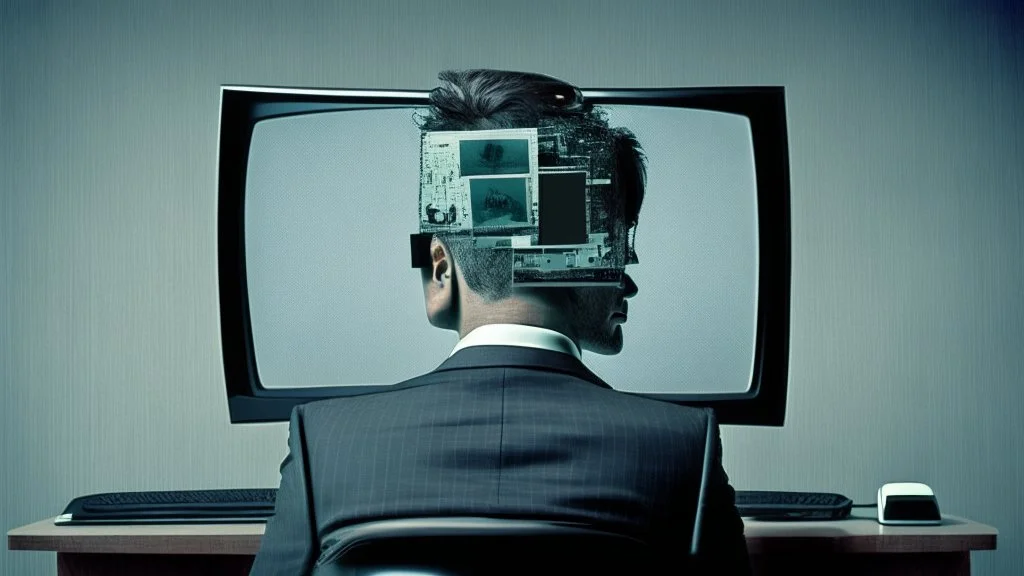 man in suit, with monitor as head,