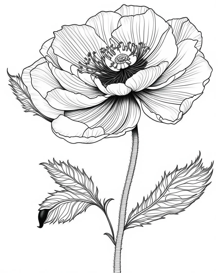 real massive only Anemone flower, coloring page, no leaves, full body (((((white background))))), only use an outline., real style, line art, white color, clean line art, white background, Sketch style