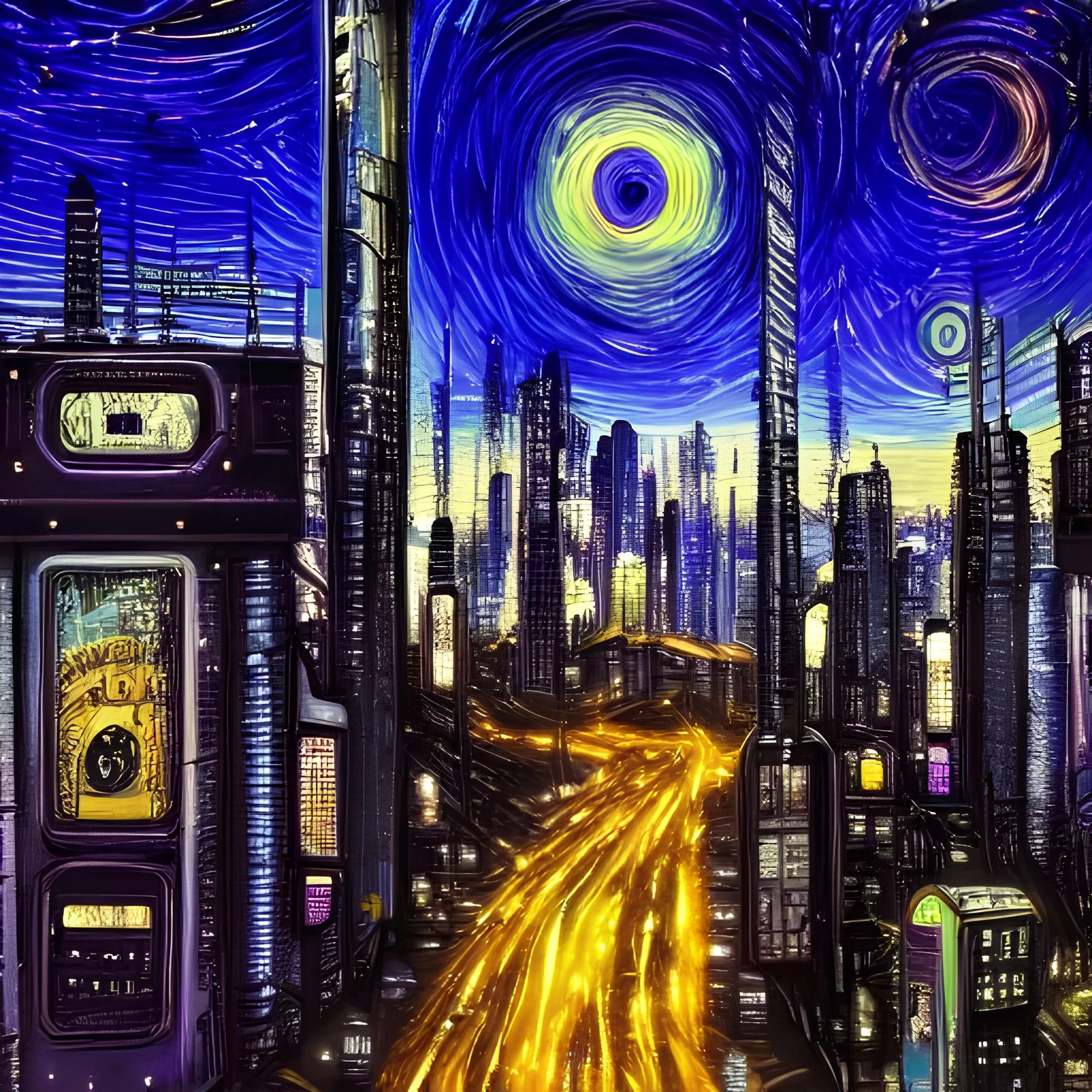 cyberpunk city with starry night