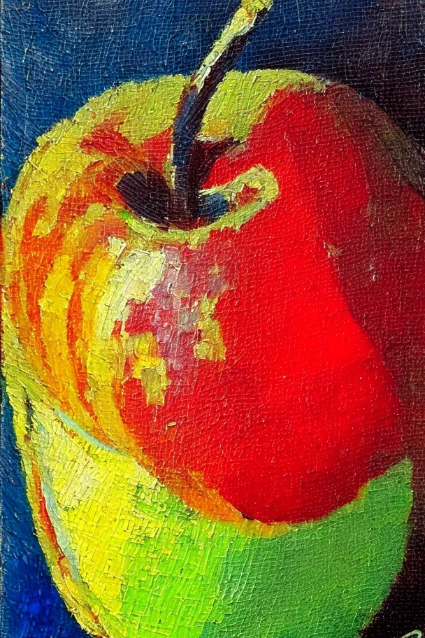 Abstract impasto oil painting of an apple with margins
