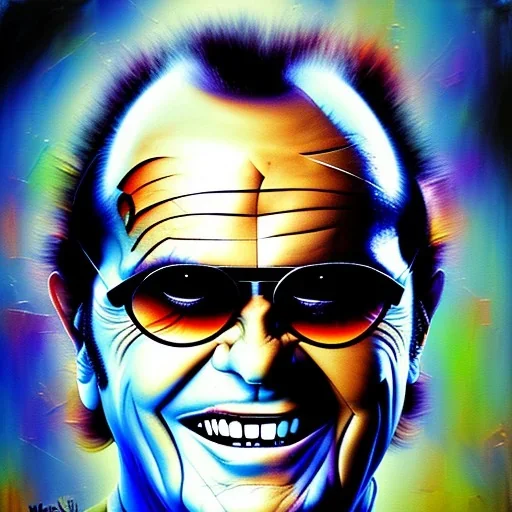 an abstract painting of Jack Nicholson, decay, mixed media, textured,highly detailed