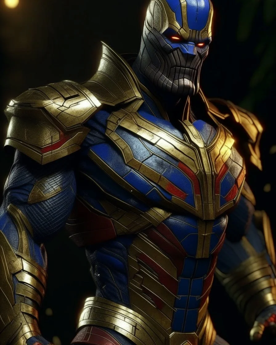 The combination of spider man and Thanos A brave warrior with a battle suit made of leather and robotic metal