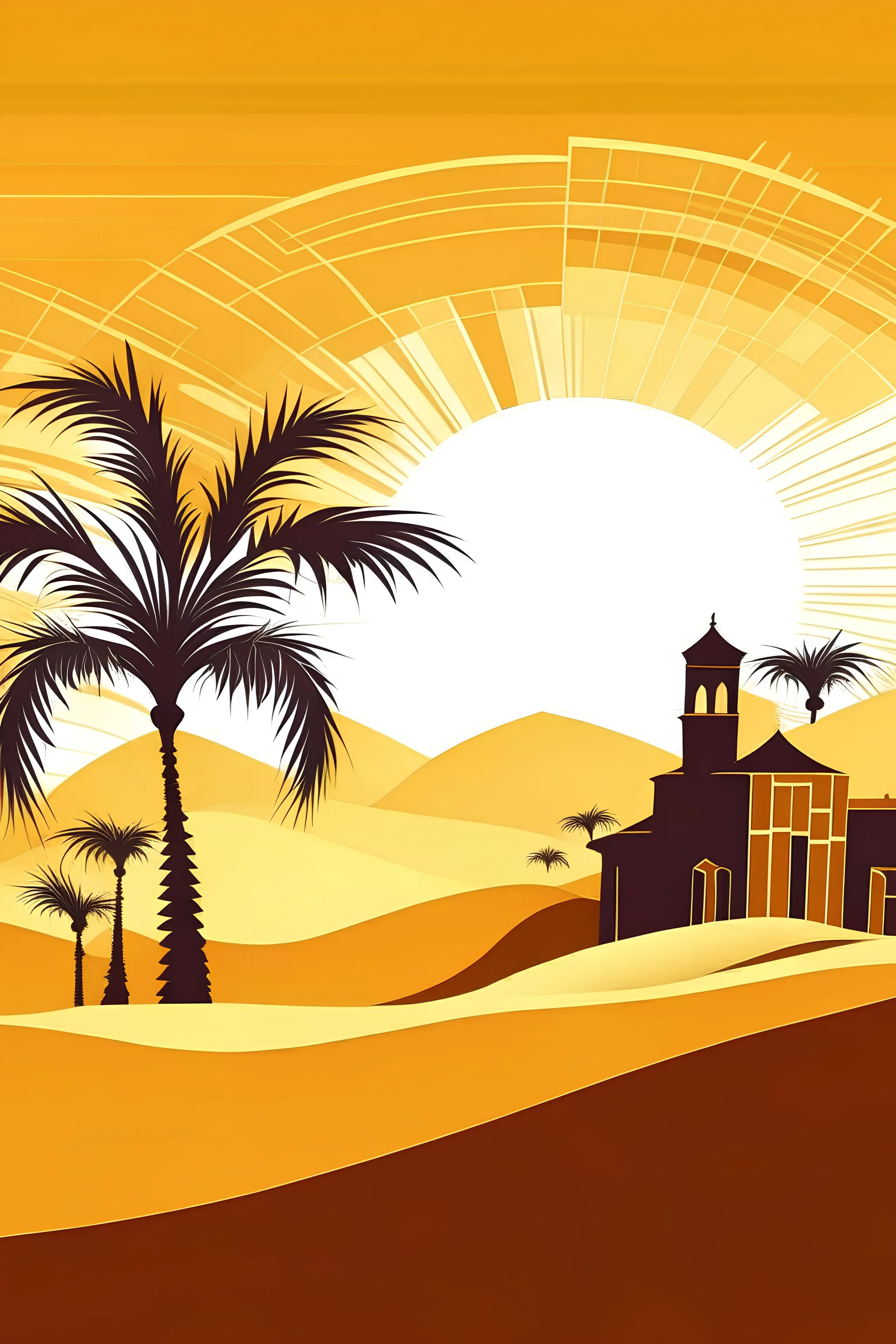 Abstract arab home Date palm tree bird hand sun sand dunes