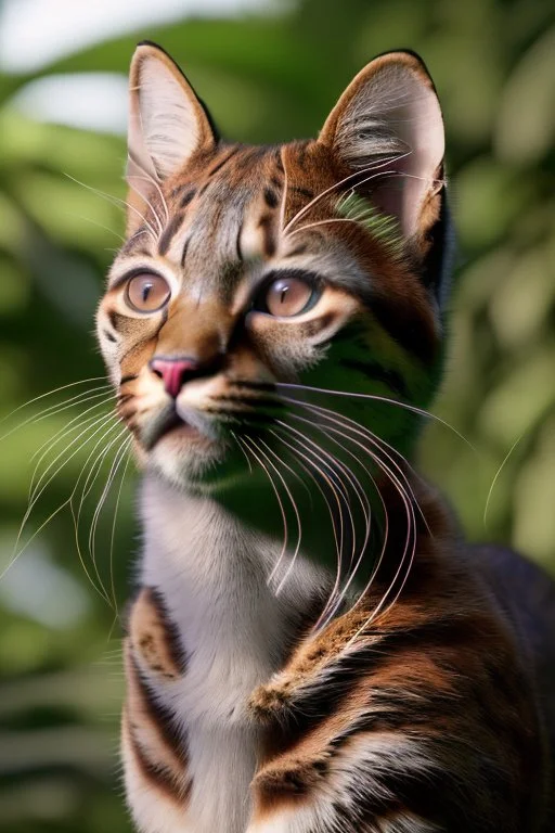 An animation of a beautiful jungle cat, she's a model, beautiful hair and makeup, stylish, front view,