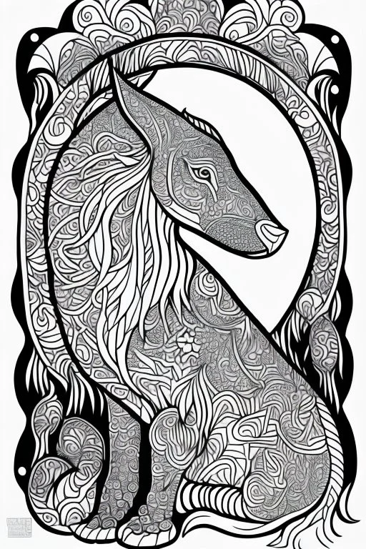 coloring book page of a magical animall, monochrome, blacn and white, sharp, sketch drawing