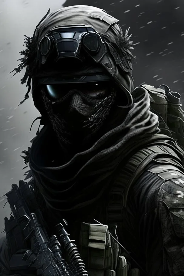 A soldier in the game modern warfare, he wears a solid black creepy helmet that covers his face. He is a sniper, but can also run point. His call sign is Wraith.