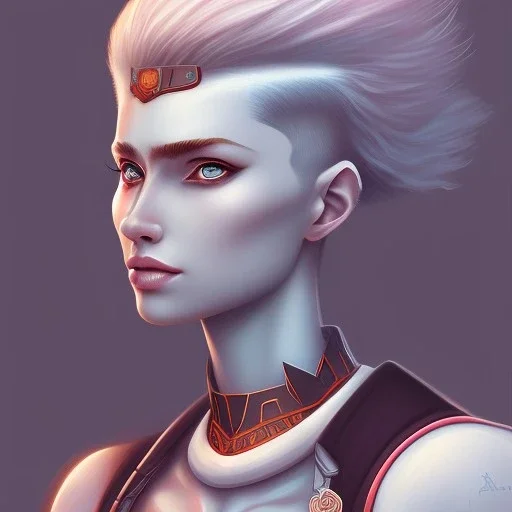 fantasy setting, half-hawk haircut woman