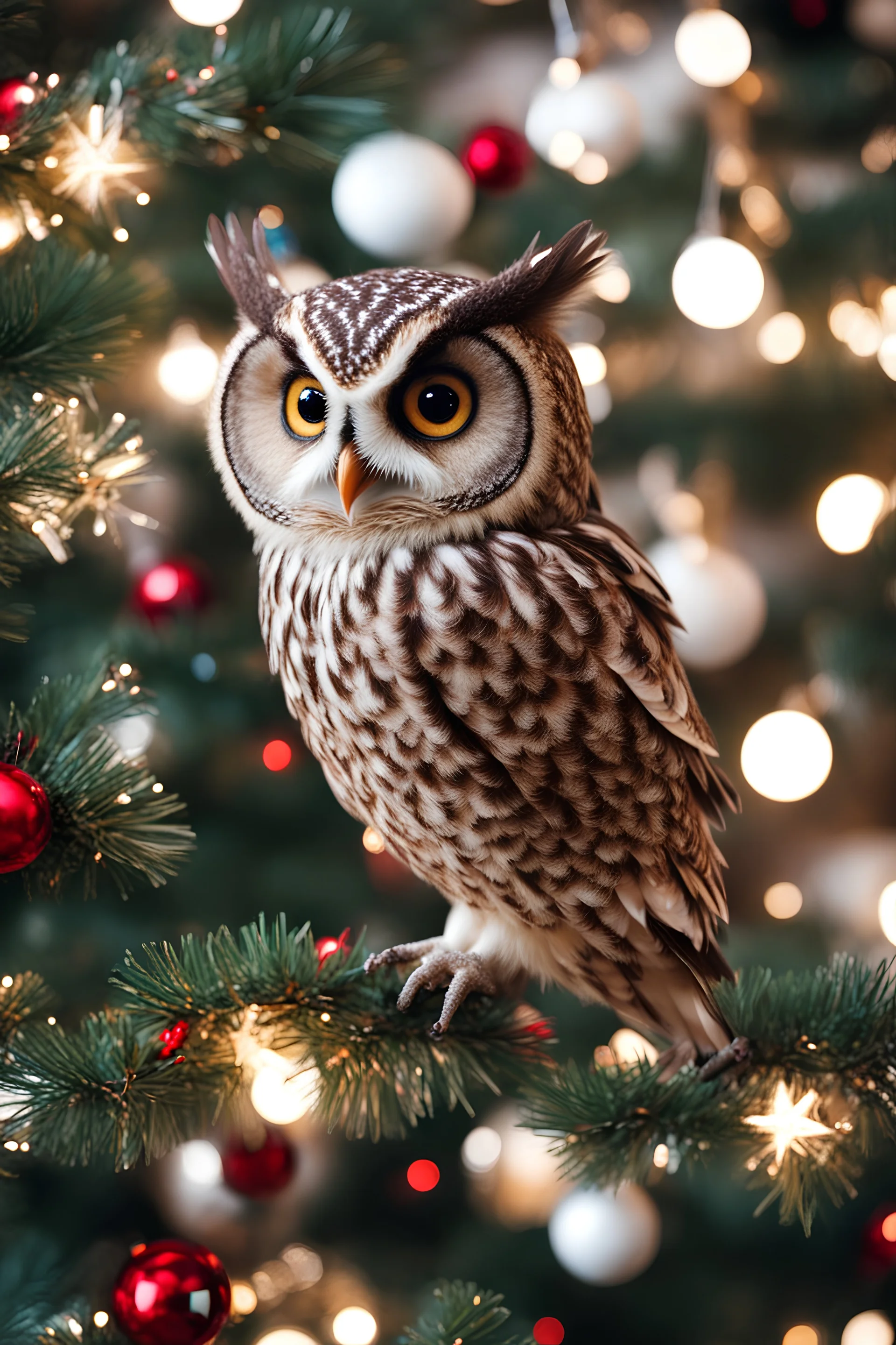 Owl, owl on a christmas tree, cute