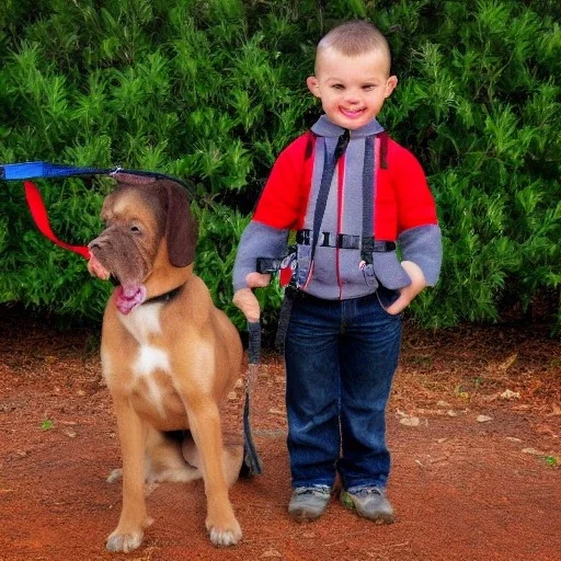 kodak detailed small child big dog on leash red render