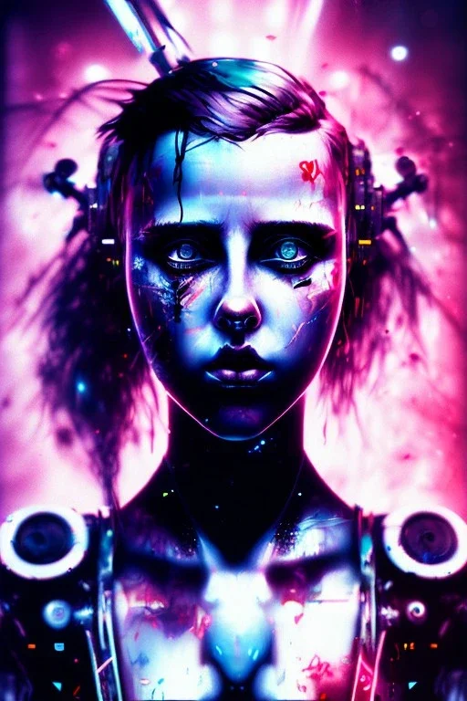 Danish singer MØ face,Abstract Yoji Shinkawa,cyberpunk, neon tones,