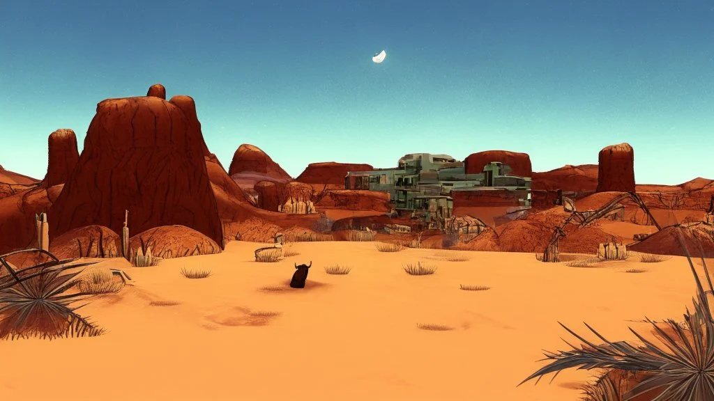 desert city far in the background comic style