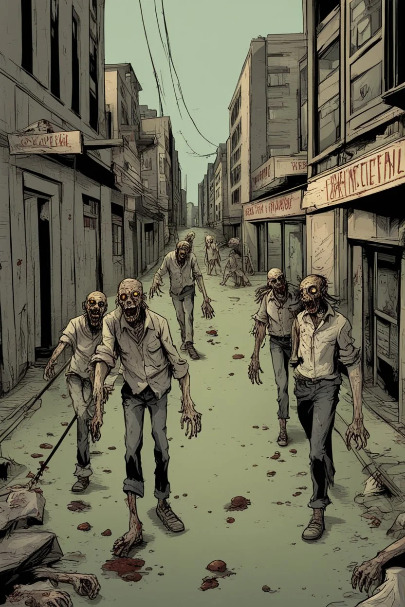 Abandoned street with zombies