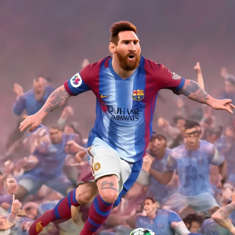 perfect face lionel messi happy, highly detailed, wearing football