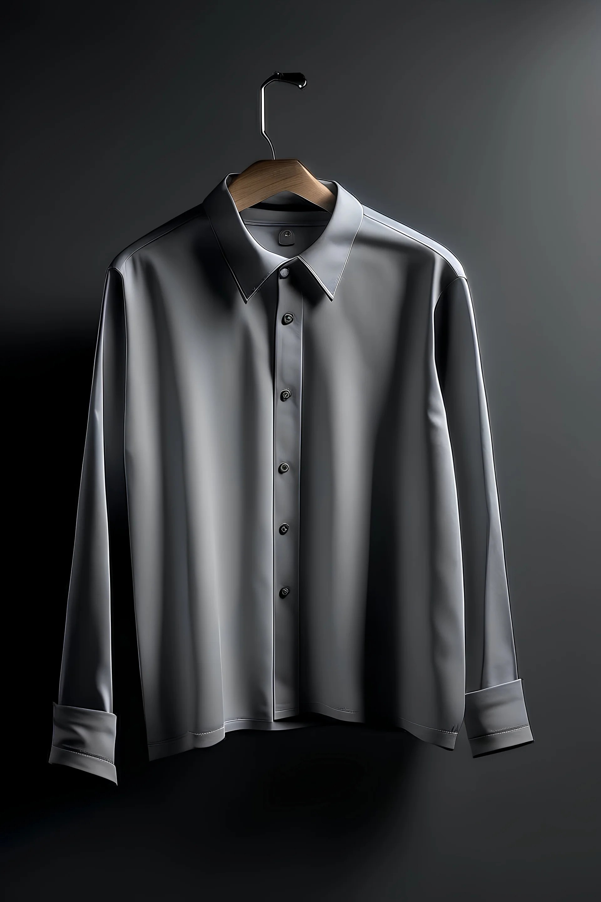 Una camisa en una percha con fondo gris
