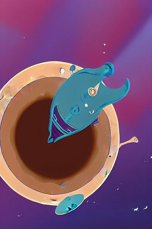 cup of coffee on sperm whale floating in space, gaugin style