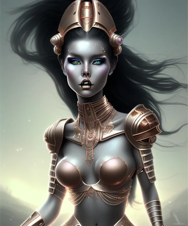 Sexy alien princess warrior rose gold skin black hair