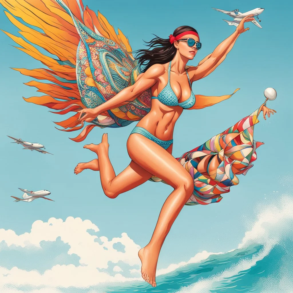 Bikini woman in flight