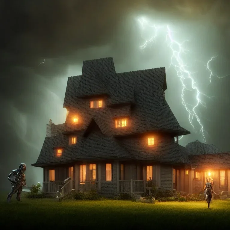 a two story, suburban home, heavy dark storm encroaching, being protected by a magic shield force, 8k resolution, high-quality, fine-detail, iridescent, intricate, digital art, detailed matte, volumetric lighting, illustration, 3D octane render, brian froud, howard lyon, selina french, anna dittmann, annie stokes, lisa parker, greg rutowski