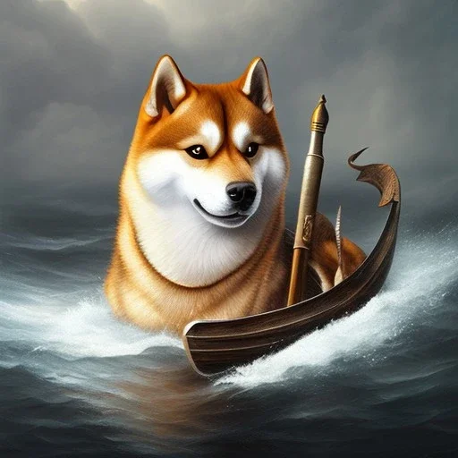 viking shiba inu boat carving