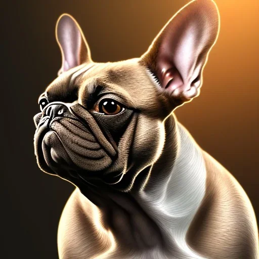 a detailed illustration of a french bulldog, phoenix bird wallpaper, luminescent body, full body, symmetrical body, realistic, glowing muscles, sharp focus, meticulously detailed, soft evening sky, 64k