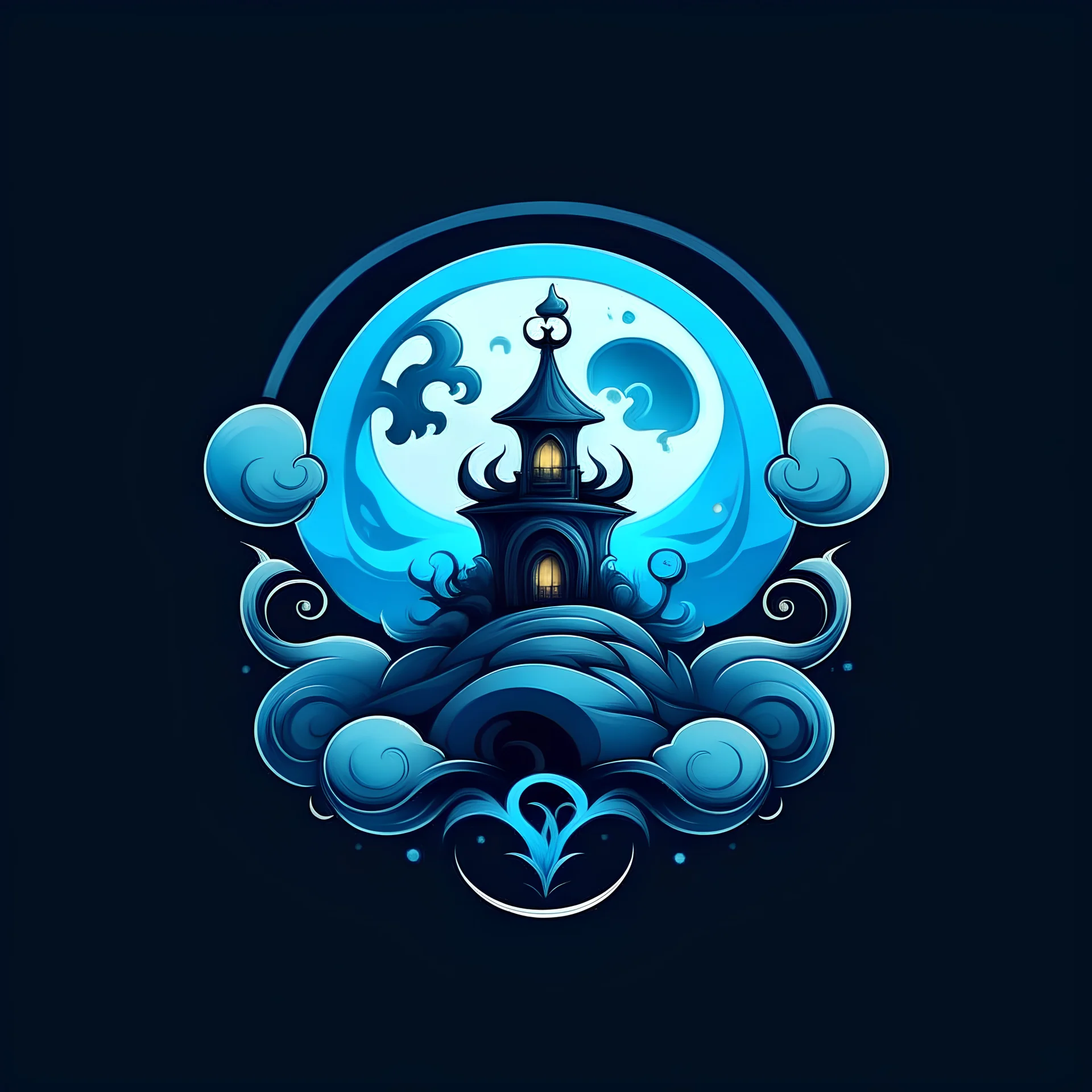 Make a fantasy style logo. Elements on the logo should be clouds, and a water well