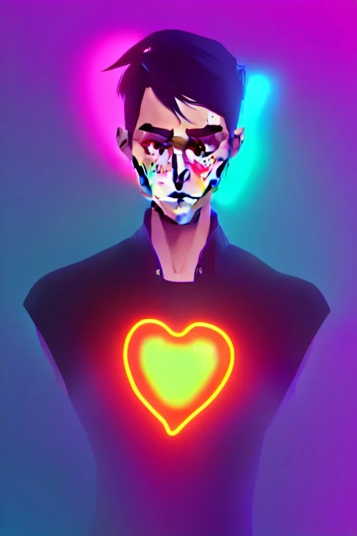 FLAT VECTOR LAYERED 2-D MULTICOLORED COMPLIMENTARY NEON MECHANICAL HUMAN HEART, METALLIC,