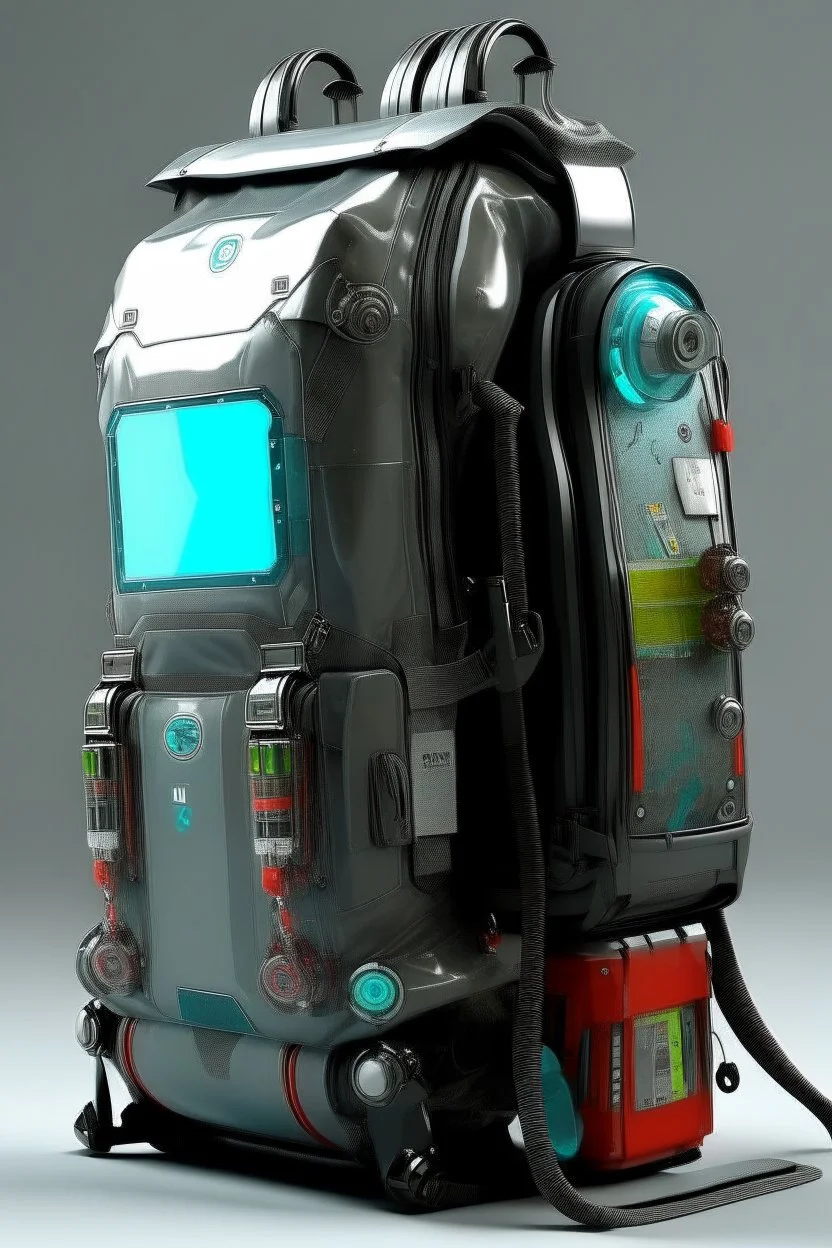 Robot, back pack, transparent, sci fi, punk, color, hockey