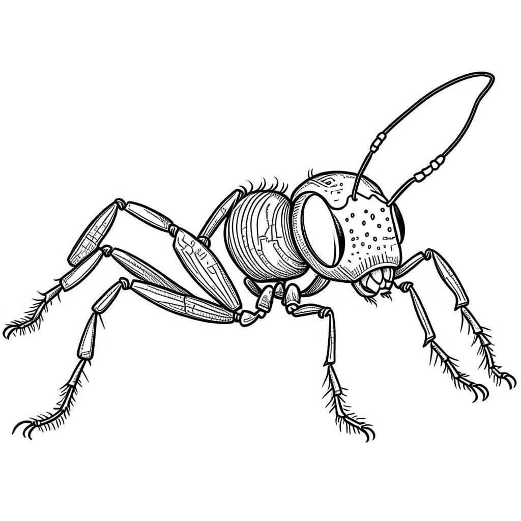 Cartoon outline, Bullet Ant, coloring pages, no color, highly detailed, black and white, white background, highly detailed