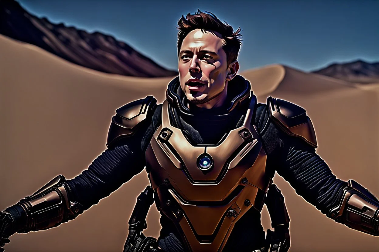 Dune, Elon Musk, Hyper detailed, Realistic, Extreme depth of field, bokeh blur, in the style of candid, imperfection, natural lighting, cinematic, Fuji Film, Anamorphic lens, 2040s, --ar 4:5 --w 150 --style ra