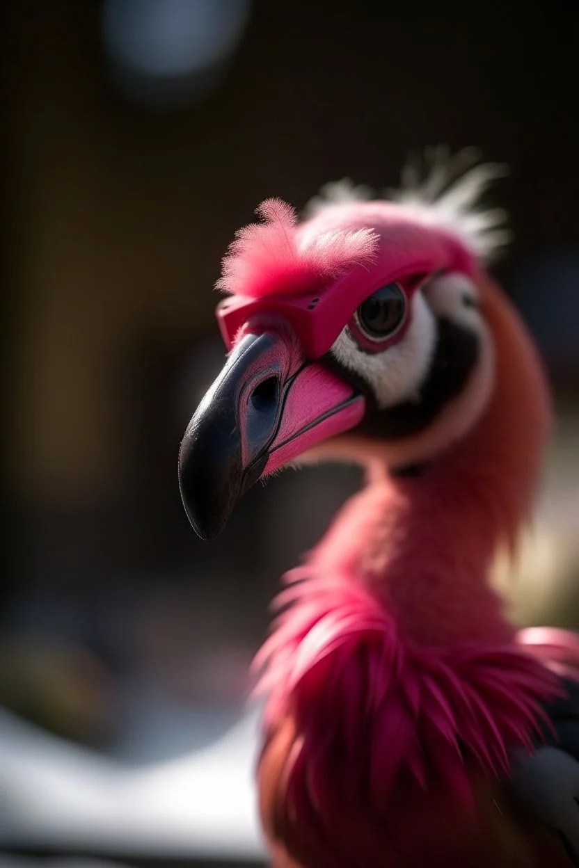 portrait of the flamingo wearing googles skiing and talking on phone,shot on Hasselblad h6d-400c, zeiss prime lens, bokeh like f/0.8, tilt-shift lens 8k, high detail, smooth render, down-light, unreal engine, prize winning