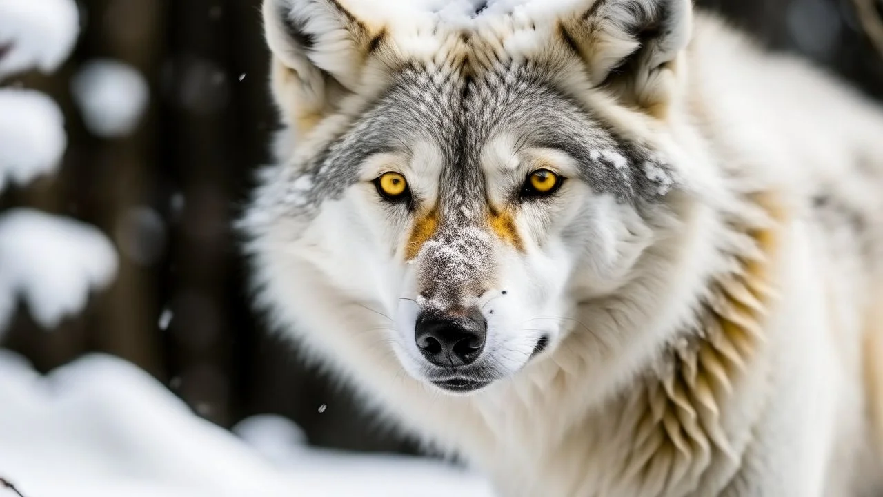 Just spotted a white wolf with yellow eyes in the snow! Did you know wolves have a keen sense of smell thanks to their long snouts? #animal #wolf #snow