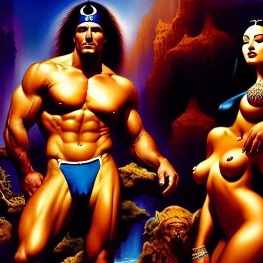 portrait oil on canvas,'And they were both naked, the man and his wife, and were not ashamed',comic book cover, mystical colors,insanely detailed,realistic,intrincate detail, 16k resolution, masterpiece,Simon Bisley,Frank Frazetta,Alex Horley,ARTHUR ADAMS