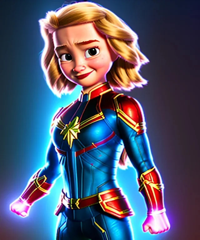 Baby captain marvel, full body, dynamic lighting, hyper realistic