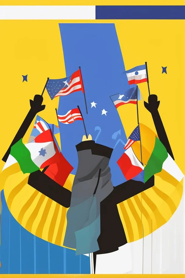 People waving flags while listening to a speech