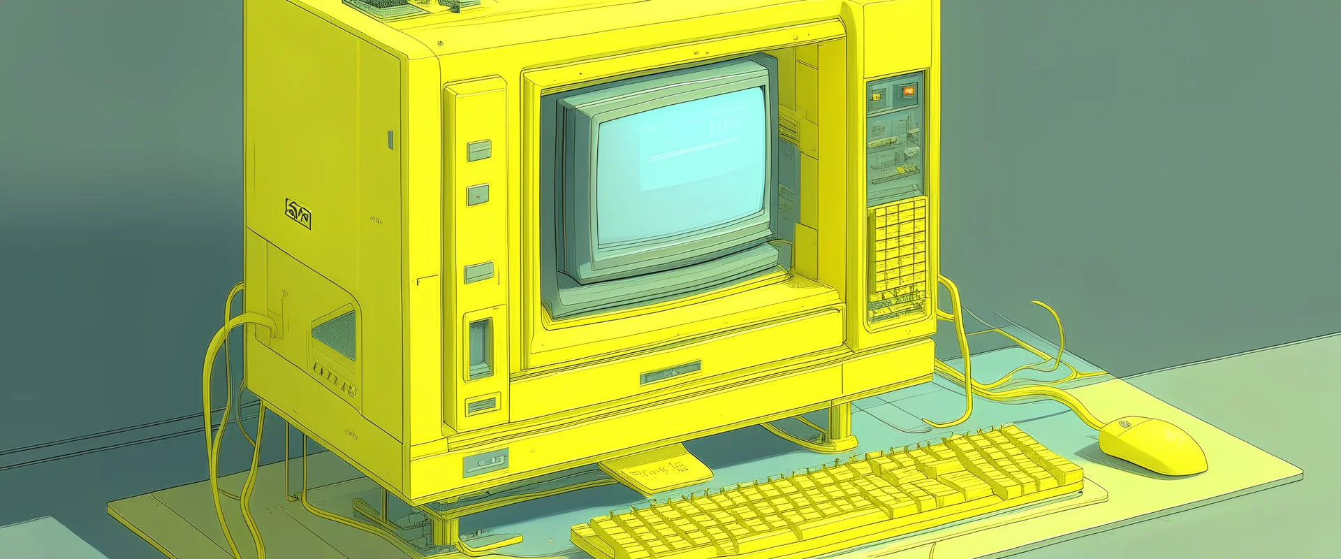 A light yellow cyber computer painted by Zosan