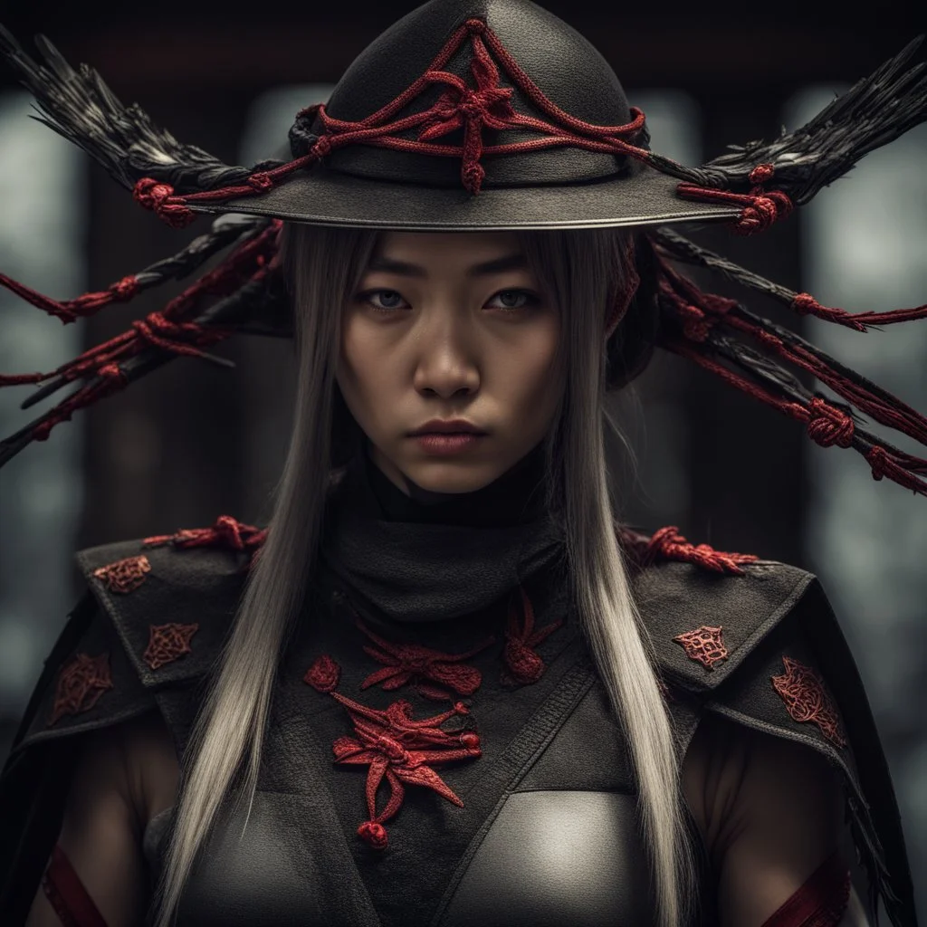 Behold the powerful alluring and pretty chinese ninja woman, her body adorned with the traditional ninja costume and Shurikens, HDR, beautifully shot, hyperrealistic, sharp focus, 64 megapixels, perfect composition, high contrast, cinematic, atmospheric, moody