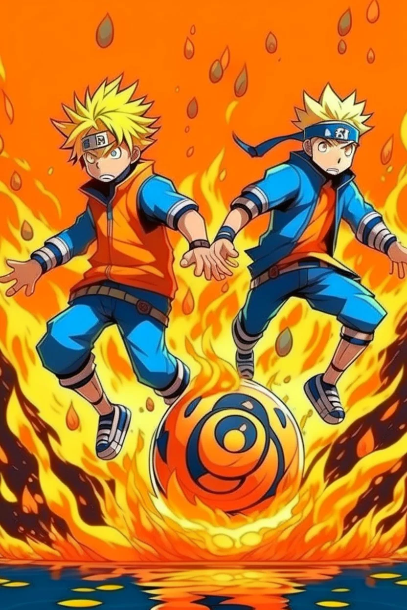 Naruto have fire and water and play foot ball