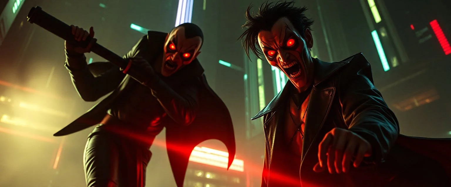 vampire cyberpunk action scene