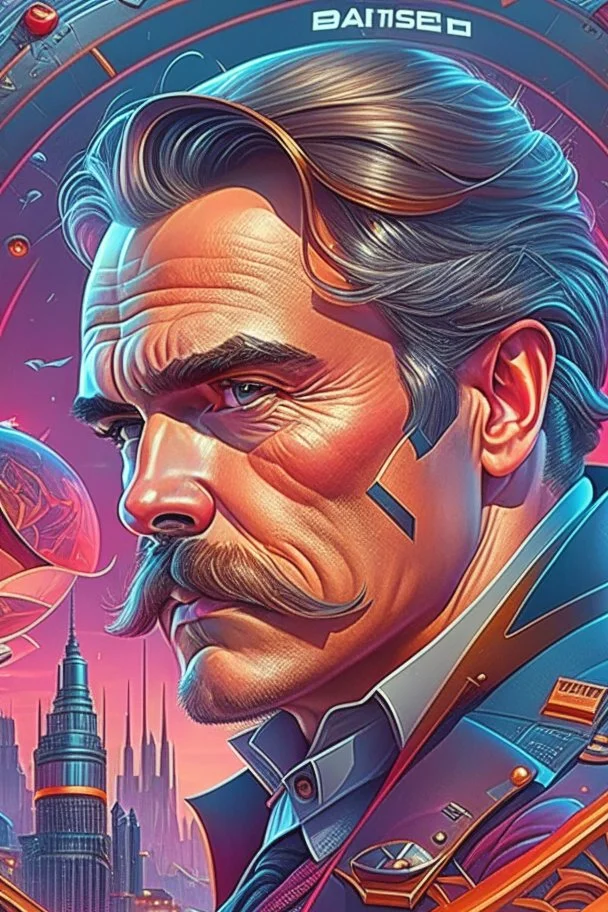 Best quality, masterpiece, ultra high definition,Futuristic, cyberpunk, Friedrich Nietzsche,Comic style