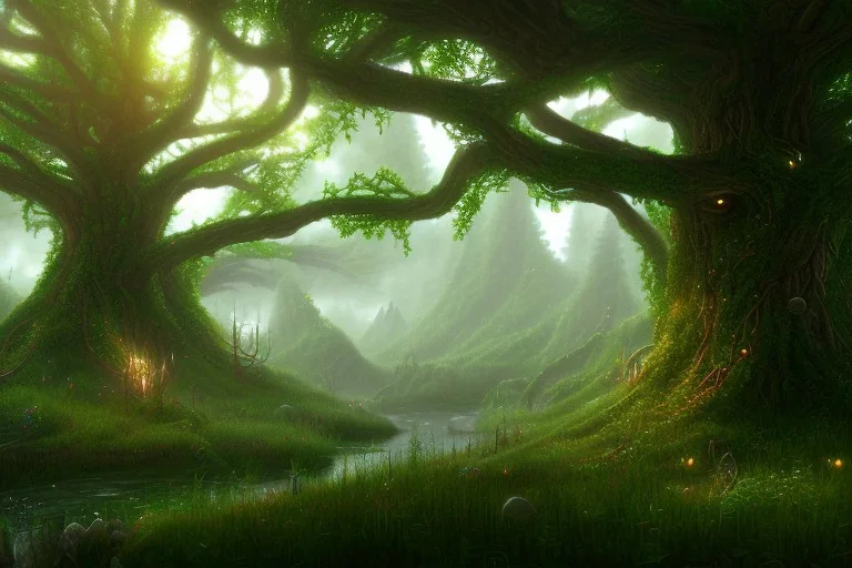 Immersive​ fantasy elven forest tree