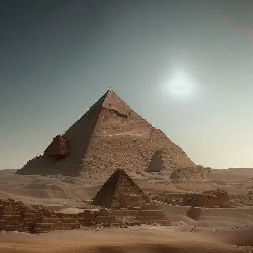 great pyramids in ruin, eye of ra in sky