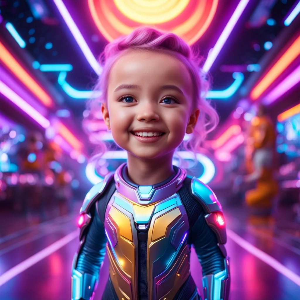 (masterpiece, best quality, 8k, RAW photo, beautiful and aesthetic:1.2), complex detail, Indirect light, photorealistic, (((full body))), Cosmic Baby corp style smiling, colorfull Sci-Fi environment