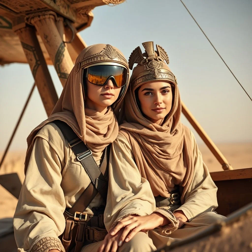 Female pilot and copilot of an ancient Babylonian airplane.
