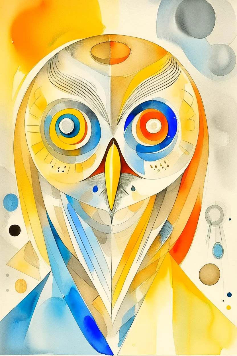 abstract watercolour of an owl by barbara hepworth and paul klee in gold and grey