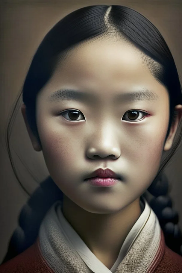 portrait of a chinese girl 11 years old, modern photography