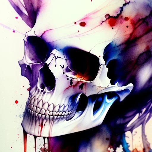 leaning pose, skulls, watercolor illustration by <agnes cecile> <Yoji Shinkawa>,