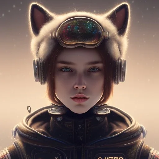 Cyberpunk Portrait of cat child with brown hair and with cute face, north pole snowy vibe , perfect composition, hyperrealistic, super detailed, 8k, high quality, trending art, trending on artstation, sharp focus, studio photo, intricate details, highly detailed, by greg rutkowski