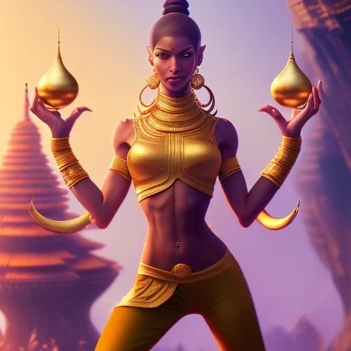 dhalsim as woman, yoga artist on a boat in the air,small hands, maze background , levitated lab equipment, 4k, Highly Detailed, Masterpiece, perfect eyes, Digital Illustration, Cinematic Lighting, Realistic, Sharp Focus, Centered, Beautifully Lit, Bioluminescent by Stanley Artgerm Lau